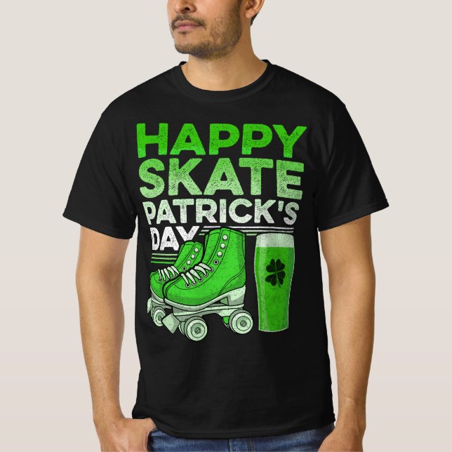 T-shirt Funny StPatrick's Day Roller Skates Beeer  (Devant)