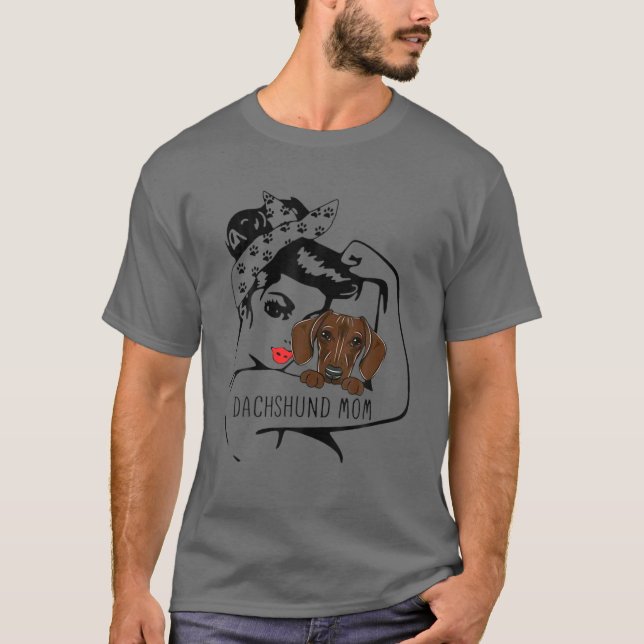 T-shirt Funny Strong Girl Chien Dachshund Maman (Devant)