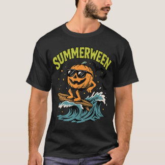 T-shirt Funny Summerween Pumpkin Surfing Beach Summer Hall