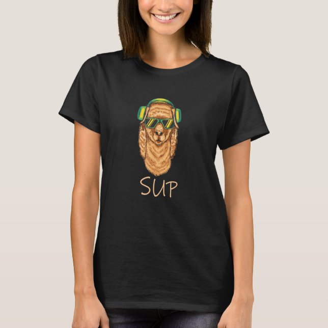 T-shirt Funny Sup No Drama Llama with Headphones Alpaca (Devant)