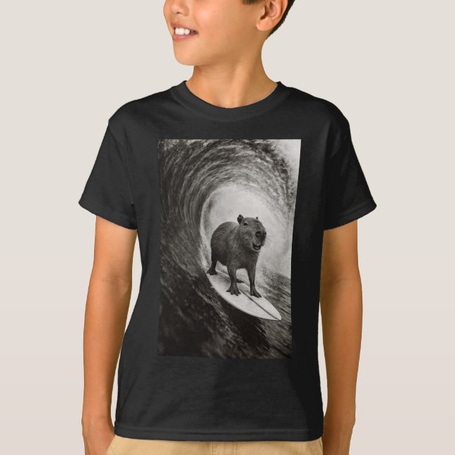 T-shirt Funny Surfing Capyra Selfie On Surfboard Beach Ani (Devant)