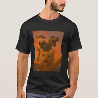 T-shirt Funny Surprised Scared Cat Selfie T Rex Dinosaur B