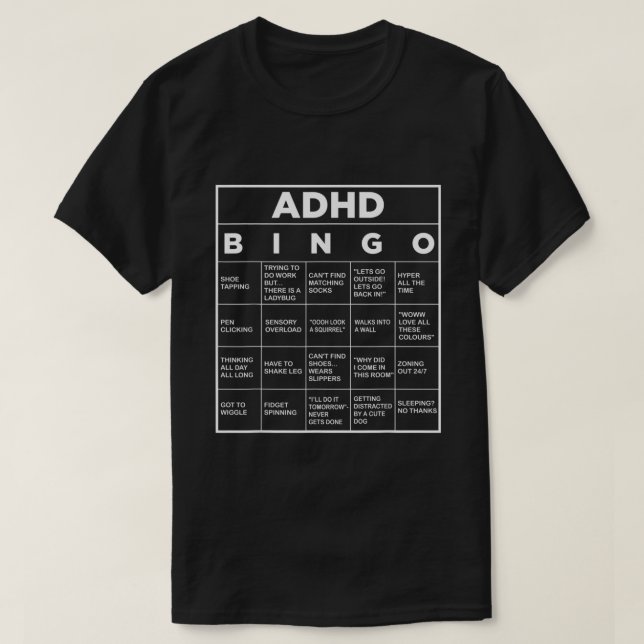 T-shirt Funny TDAH Sensibilisation Bingo Autisme Support (Design devant)