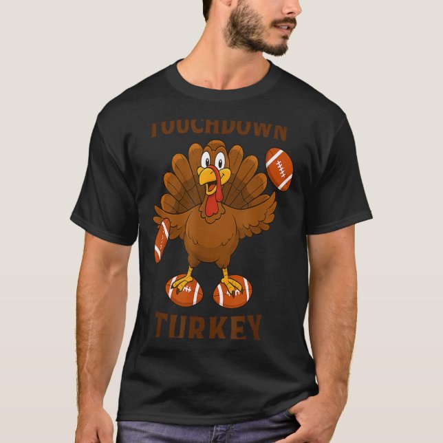 T-shirt Funny Thanksgiving Football Touchdown Turkey  (Devant)