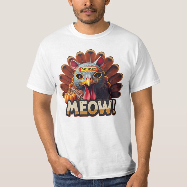 T-shirt Funny Thanksgiving Turkey Meow  (Devant)