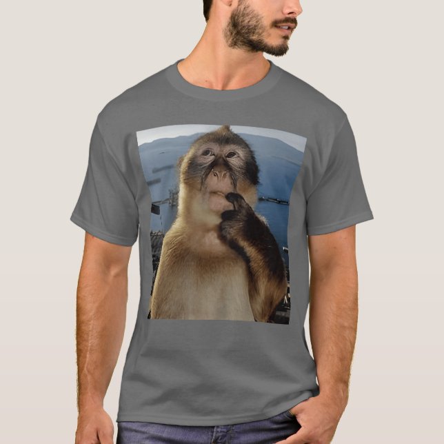 T-shirt Funny Thinking Monkey Meme Curious Ape Brainrot Gi (Devant)