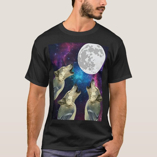 T-shirt Funny Three bird wolf Moon bird wolf Howling With  (Devant)