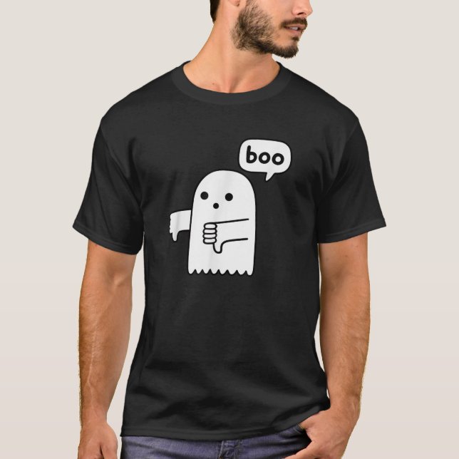T-shirt Funny Thumbs Down Ghost Screaming Boo Disapproval  (Devant)