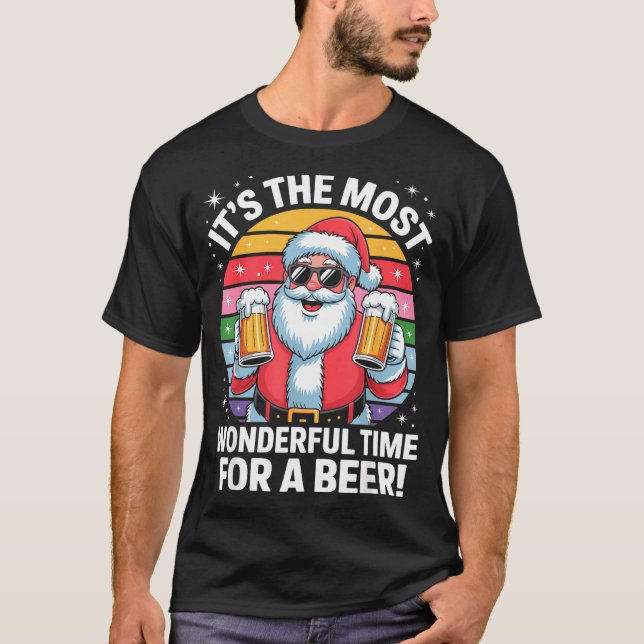 T-shirt Funny Time For A Beer Santa Christmas  (Devant)