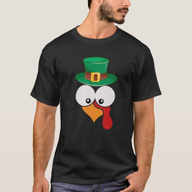 T-shirt Funny Turkey Face With Irish Hat Thanksgiving Day (Devant)