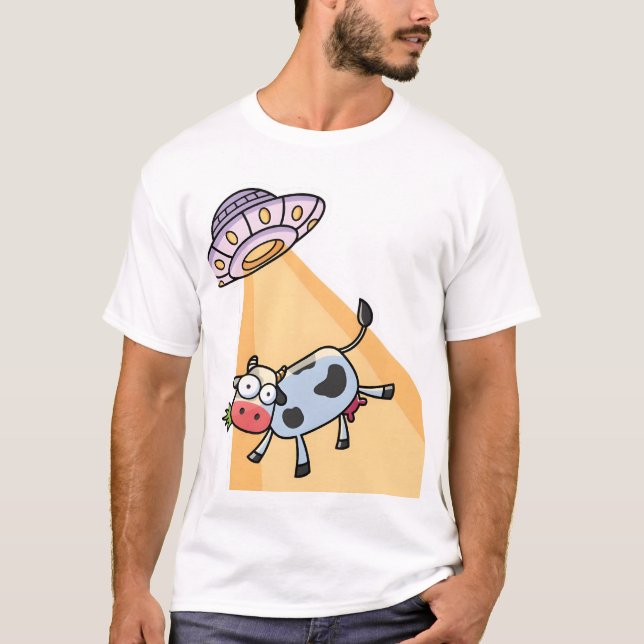 T-shirt "Funny UFO Cow Abduction Cartoon - Cute Alien & Co (Devant)