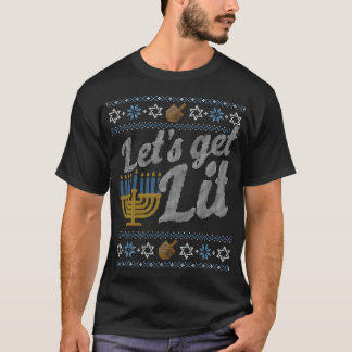 T-shirt Funny Ugly Hanoukka Lets Get Lit Menorah