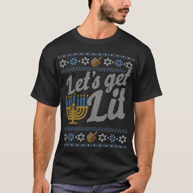 T-shirt Funny Ugly Hanoukka Lets Get Lit Menorah (Devant)