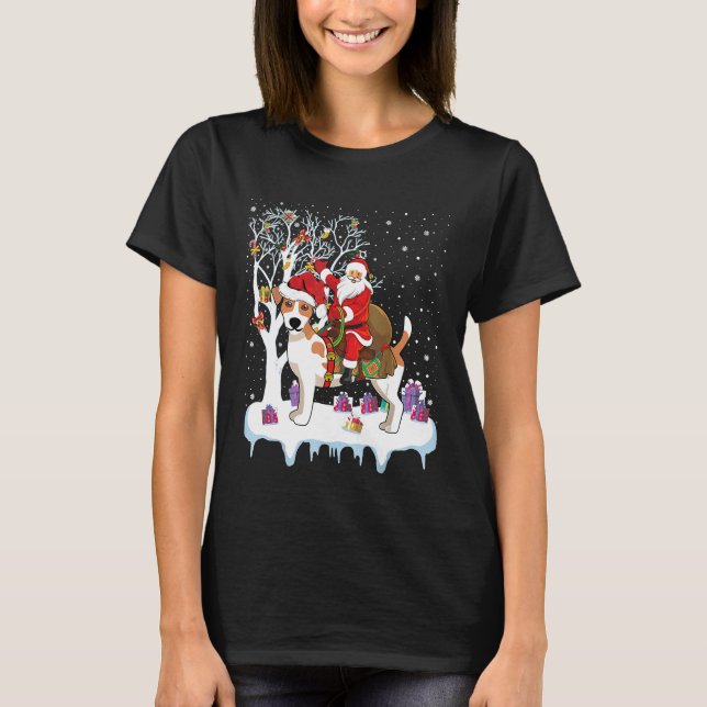 T-shirt Funny Ugly Santa Riding Jack Russell Terrier Dog C (Devant)