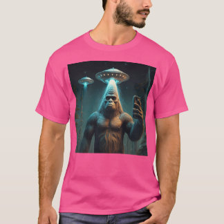 T-shirt Funny Unique Selfie Bigfoot Avec Ufos bizarre