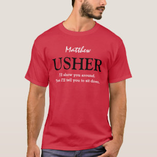 T-shirt Funny Usher Personnalisable Mariage Party V03 RED