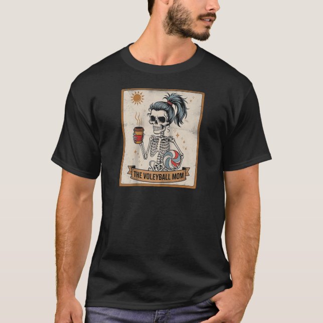 T-shirt Funny Volleyball Maman Skeleton Café Lover Funny M (Devant)