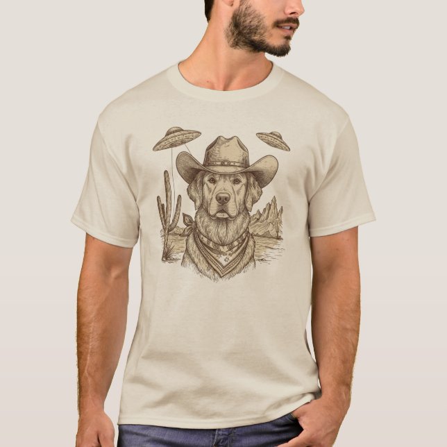 T-shirt Funny Western Alien UFO Dog (Devant)