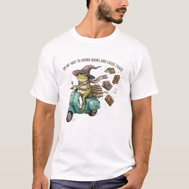 T-shirt Funny Wizard Frog Hoarding Books Reading (Devant)