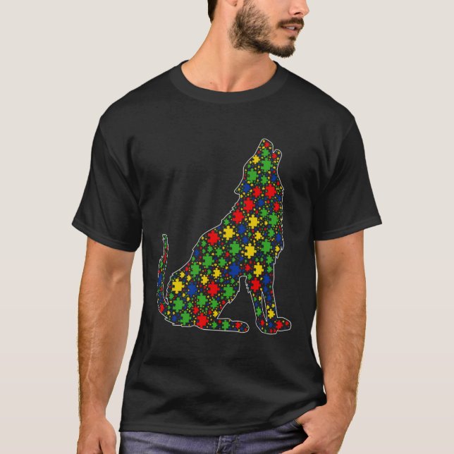 T-shirt Funny Wolf Animaux Puzzle Pièces Sensibilisation s (Devant)