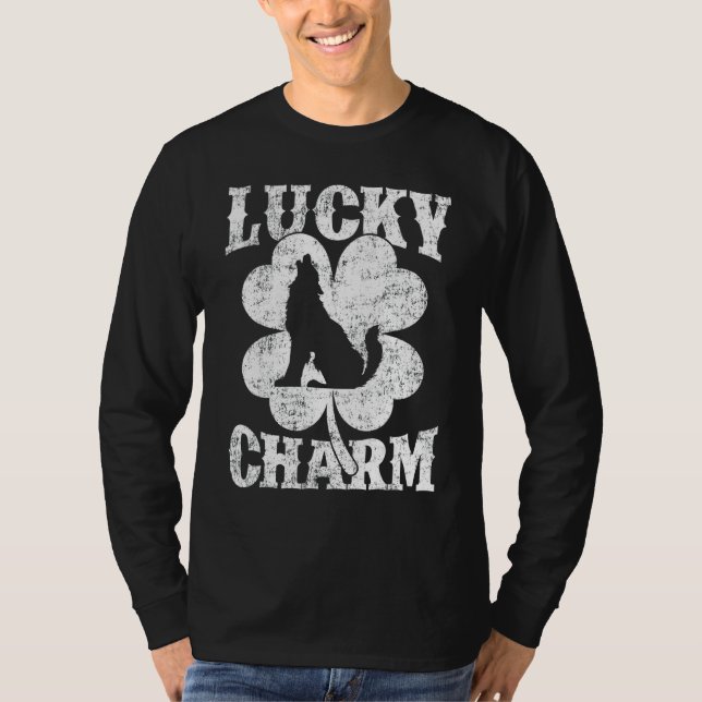 T-shirt Funny Wolf Shamrock Lucky Charm Wolf St Patrick's (Devant)