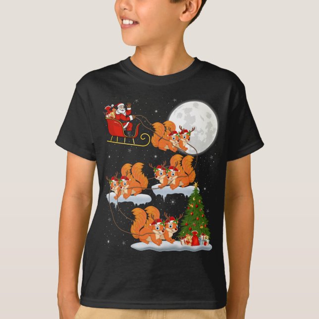 T-shirt Funny Xmas Éclairage arbre Père Noël équitation éc (Devant)