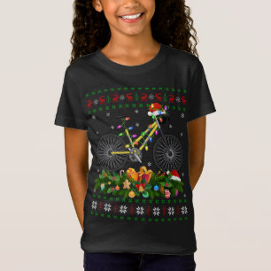 T-Shirt Funny Xmas Éclairage Arbre Père Noël Vélo moche Ch