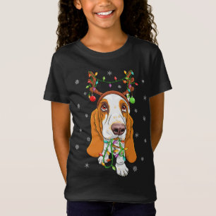 T-Shirt Funny Xmas Éclairage Rendeer Casquette Basset Houn