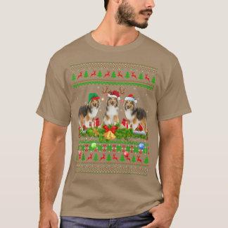 T-shirt Funny Xmas Lighting Santa Ugly Shetland Sheepdog C