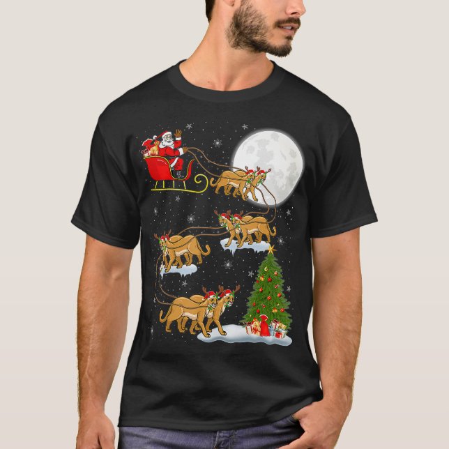 T-shirt Funny Xmas Lighting Tree Père Noël Riding Cougar C (Devant)