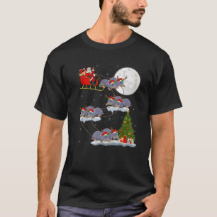 T-shirt Funny Xmas Lighting Tree Père Noël Riding Moles 