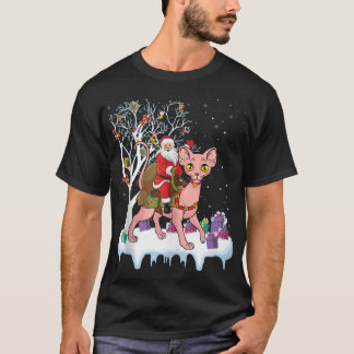 T-shirt Funny Xmas Lighting Tree Père Noël Riding Sphynx C