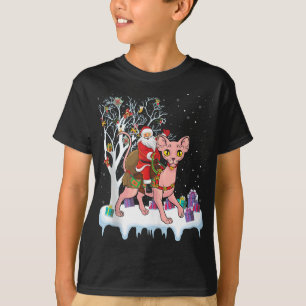 T-shirt Funny Xmas Lighting Tree Père Noël Riding Sphynx C
