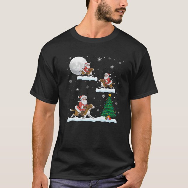 T-shirt Funny Xmas Lighting Tree Santa Riding Brittany Spa (Devant)
