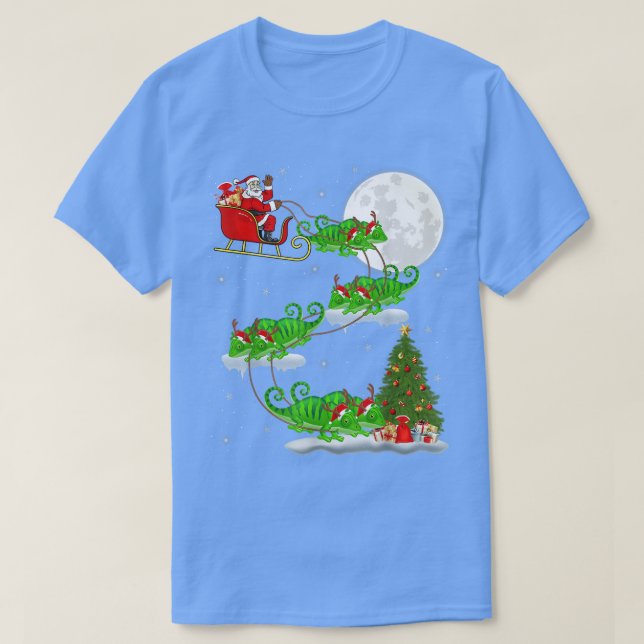 T-shirt Funny Xmas Lighting Tree Santa Riding Chameleon Ch (Design devant)