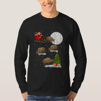 T-shirt Funny Xmas Lighting Tree Santa Riding Kiwi Bird