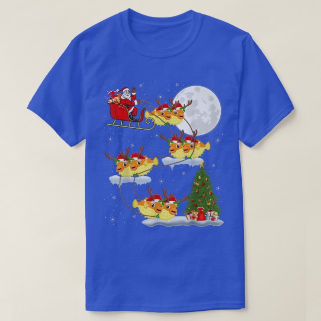 T-shirt Funny Xmas Lighting Tree Santa Riding Puffer Fish  (Design devant)