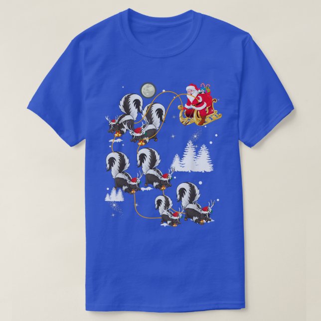 T-shirt Funny Xmas Lighting Tree Santa Riding Skunk Christ (Design devant)