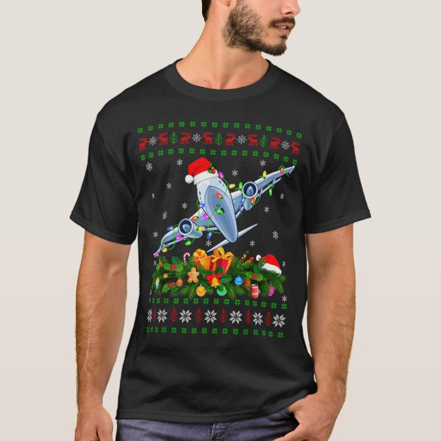 T-shirt Funny Xmas Lighting Tree Santa Ugly Airplane Chris (Devant)