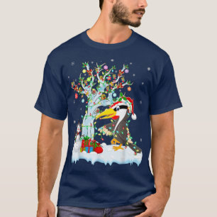 T-shirt Funny Xmas Tree Lighting Santa Hat Woodpecker Bird