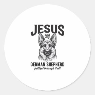 T-Shirt für Christen mit deutschem Schäferhund Runder Aufkleber