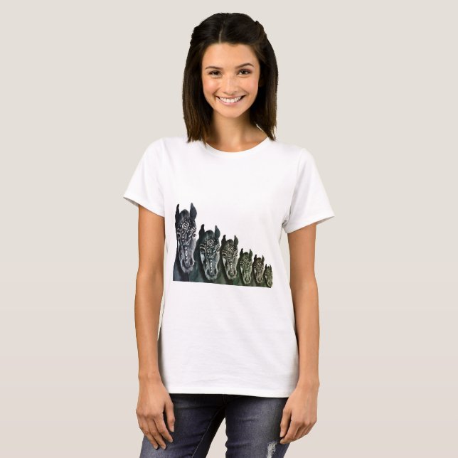 T - Shirt für Frauen, Kunst des Weißen Pferdes (Vorne ganz)