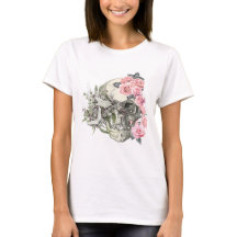 T-Shirt für Frauen mit Totenkopf und rosa Rosen