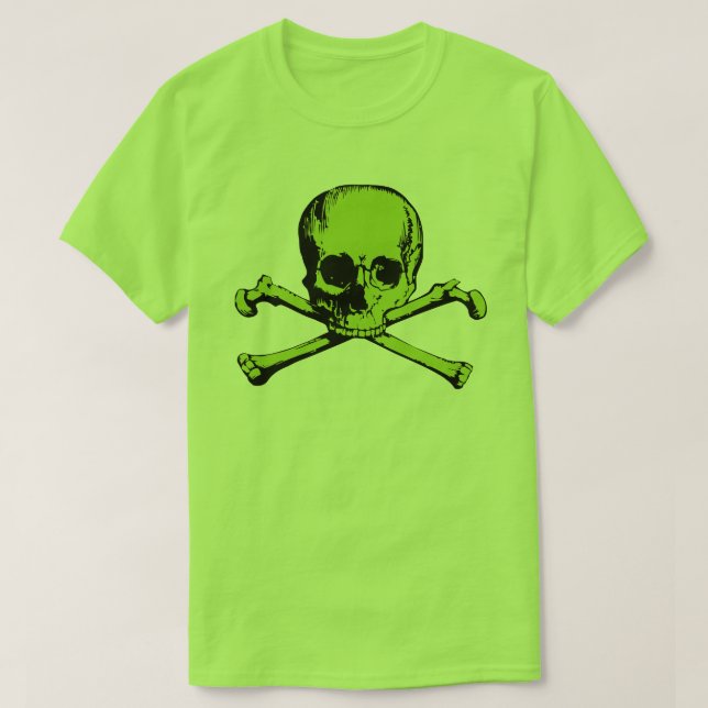 T - Shirt für grünen Schädel und Kreuzknochen (Design vorne)