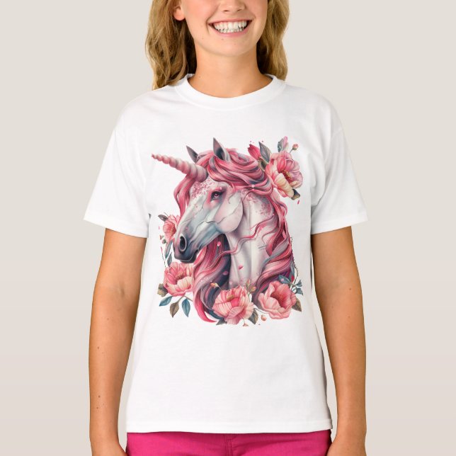 T - Shirt für Mädchen mit Einhorn. (Vorderseite)
