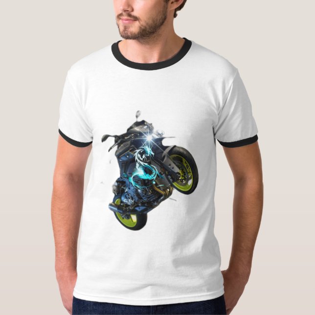 T - Shirt für Männer in Schwarz/Weiß mit Motorrad (Vorderseite)