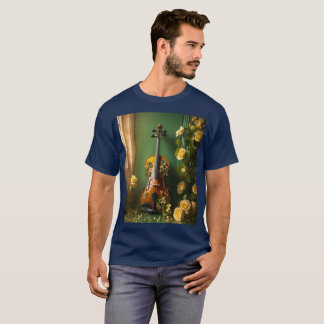 T - Shirt für Männer mit Vintagem Violin 3D-Blumen