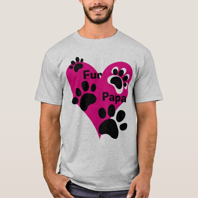 T-shirt Fur Papa Big Pink Heart Empreintes de pattes Amour (Devant)