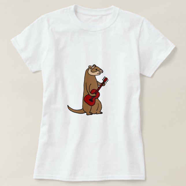 T-shirt Furet drôle jouant la guitare rouge (Design devant)