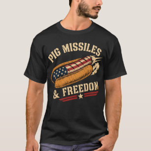 T-shirt Fusées porcines et liberté 4 juillet Hot Dog BBQ